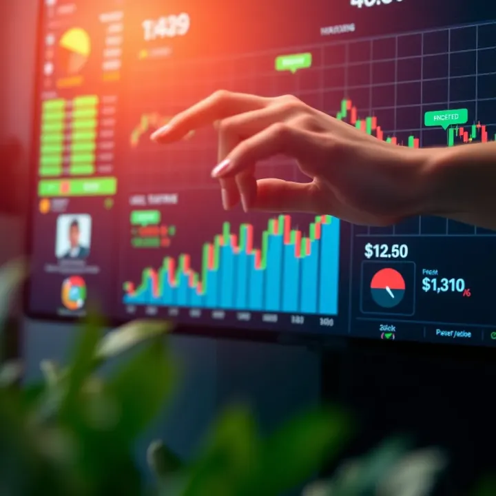 Illustration of a person evaluating financial charts and investment options on a digital platform