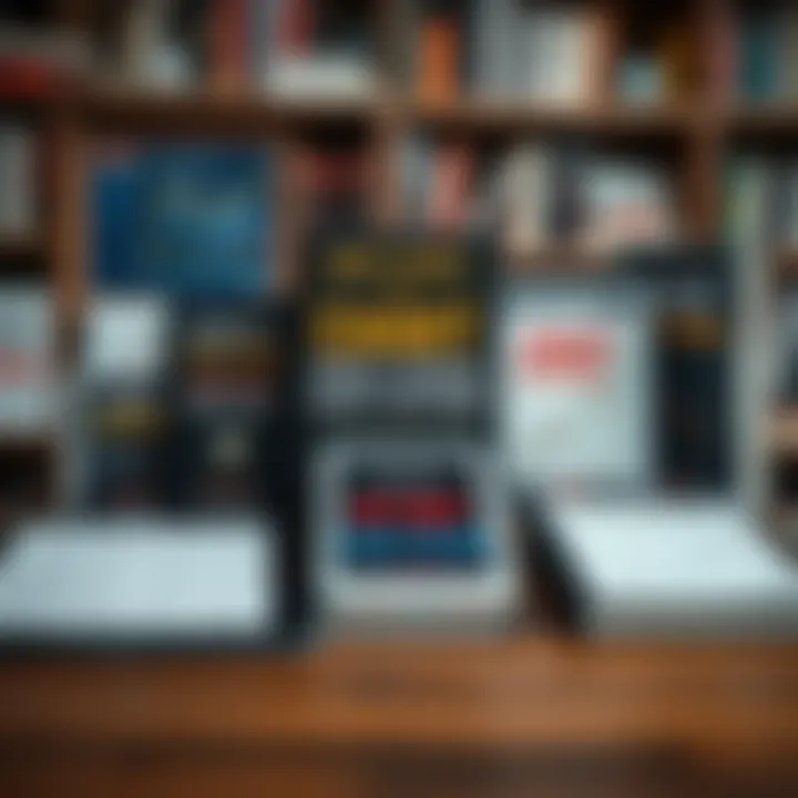 Collection of trading books in PDF format displayed on digital devices emphasizing chart pattern education