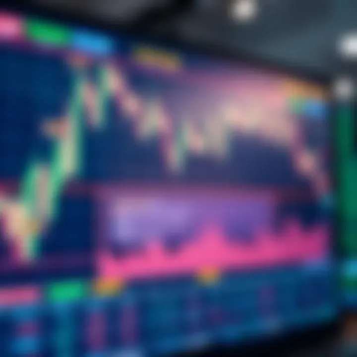 Virtual Trading Interface Displaying Market Trends Stock market chart and financial data displayed on a digital screen representing virtual trading activities