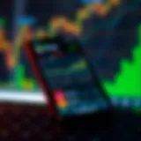 Mobile phone screen displaying a user-friendly trading app interface with charts and investment options