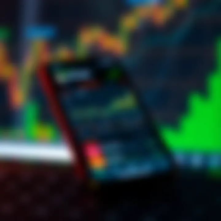 Mobile phone screen displaying a user-friendly trading app interface with charts and investment options