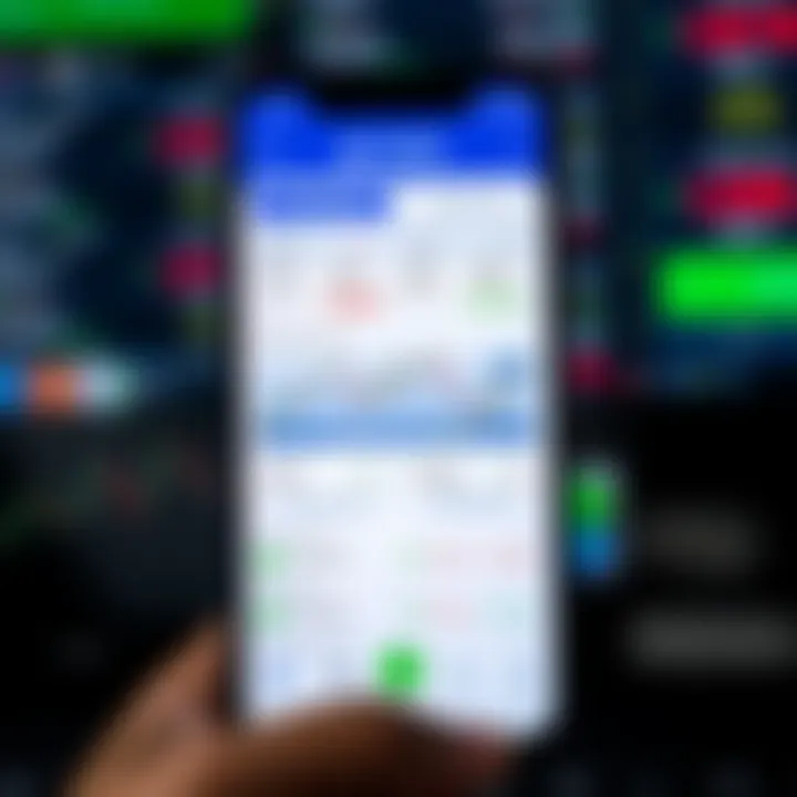 Illustration showing a mobile phone screen with a trading app displaying stock charts and brokerage fees comparison