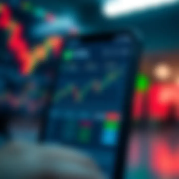 Secure mobile trading application interface displaying stock market charts and data