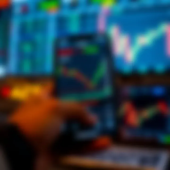 User interface of an online trading application showing charts and stock data on a smartphone screen