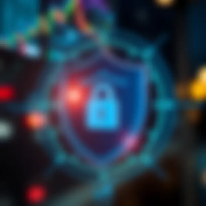 Secure digital shield symbolizing protection and encryption for online financial transactions