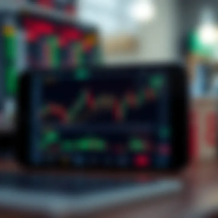 Digital interface displaying various stock charts and trading indicators on a mobile device