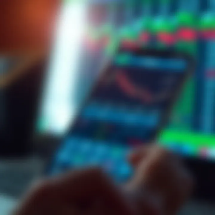 Mobile phone displaying a secure trading app interface with stock charts and trading options