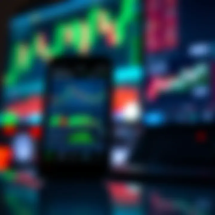 Smartphone displaying a virtual trading platform with charts and financial data