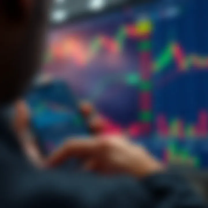 User navigating a mobile trading application interface displaying stock charts and market data