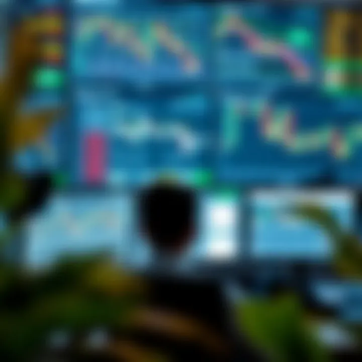 Illustration of a trader analyzing multiple screens with charts and market indicators in Indian stock market context