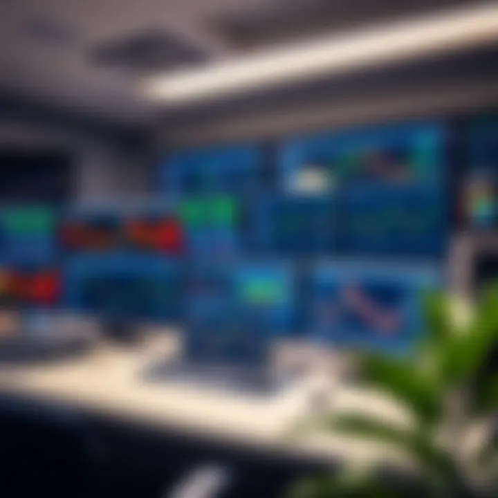 Optimized Trading Environment for Intraday Strategies Workspace setup featuring multiple monitors showing stock market data and trading tools