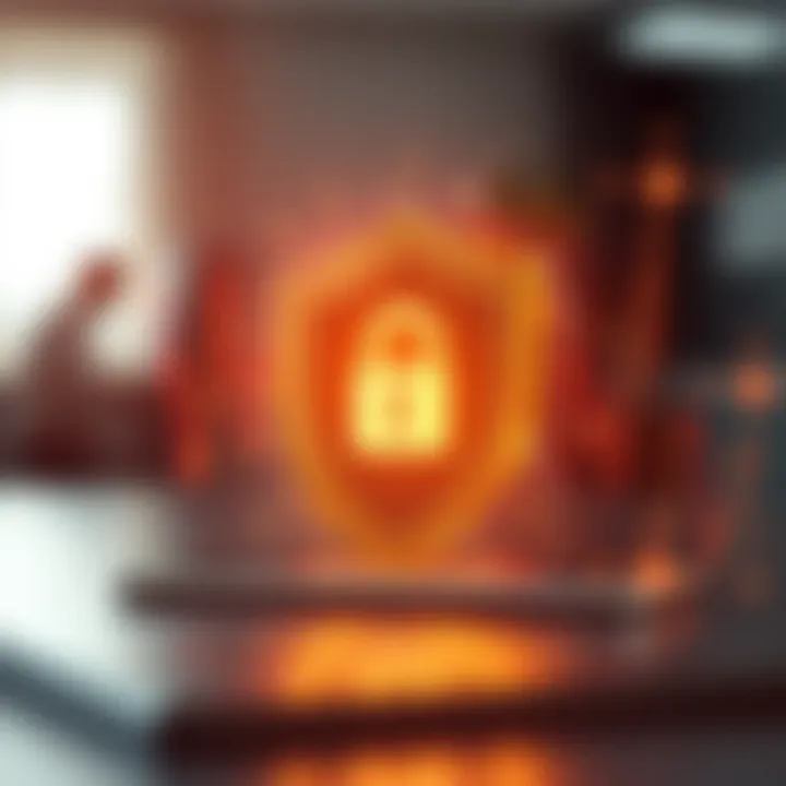 Conceptual illustration of secure online trading with shield and digital security elements