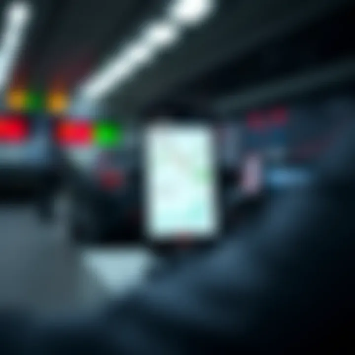 Mobile phone displaying a trading app interface showing low brokerage fees and market charts