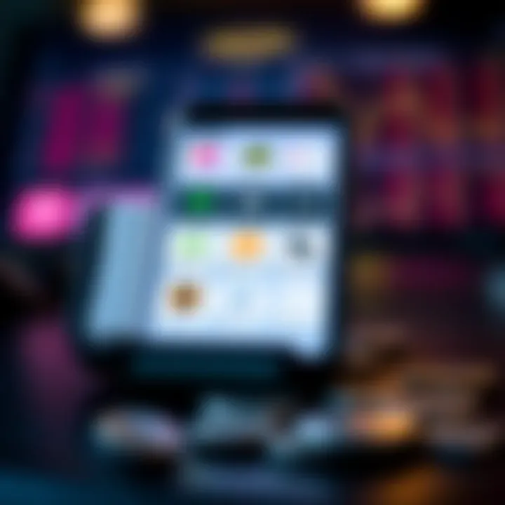 Smartphone displaying various money trading app icons and features