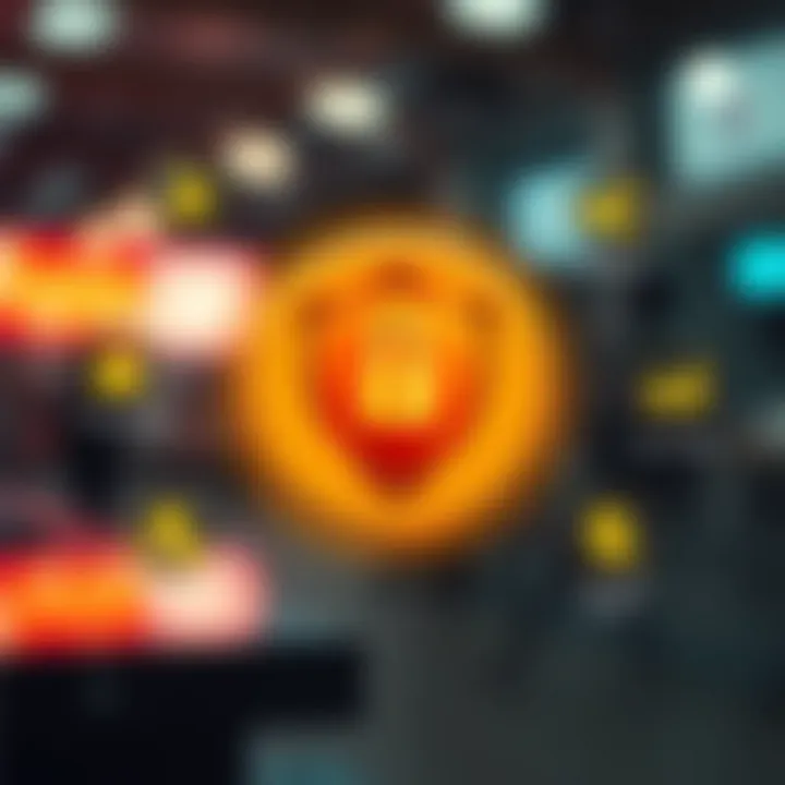 Illustration of key features such as security shield, customer support chat, and user-friendly design icons