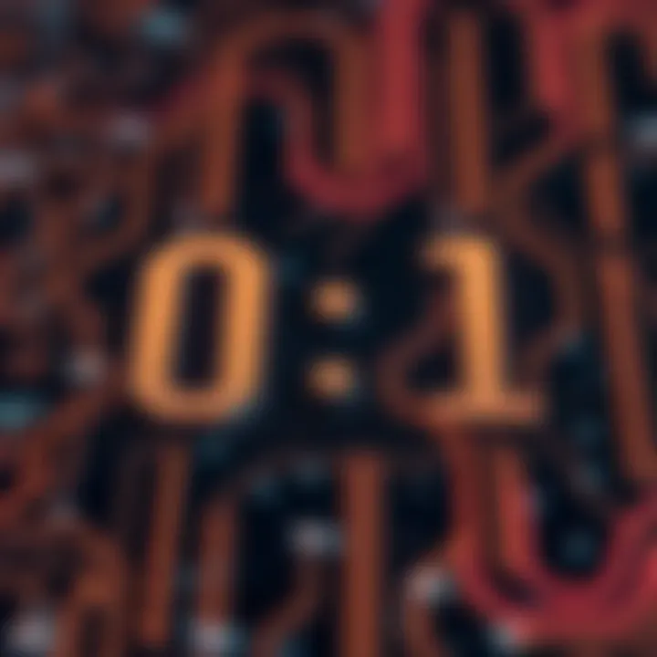 Diagram showing the binary digits zero and one with electronic circuit background