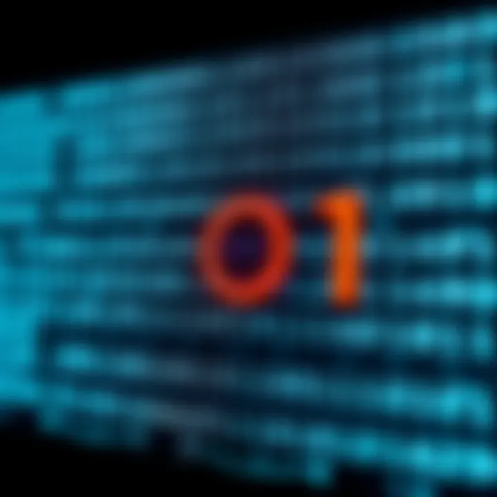 Diagram illustrating the binary code representation of data using zero and one symbols