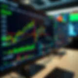 Illustration showing a digital interface with financial charts and binary trading options on a computer screen