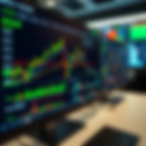 Illustration showing a digital interface with financial charts and binary trading options on a computer screen