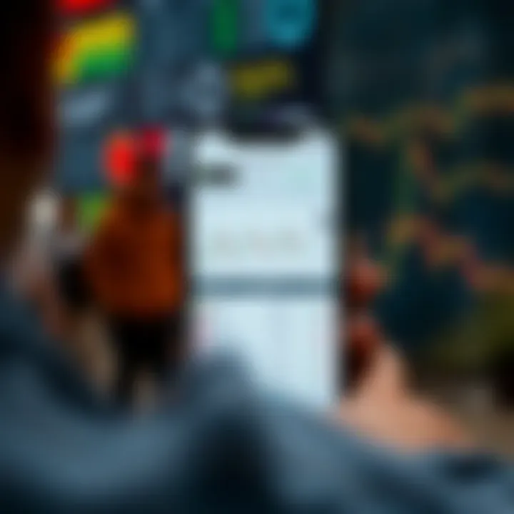 Smartphone screen showing a binary trading application interface with charts and trading options