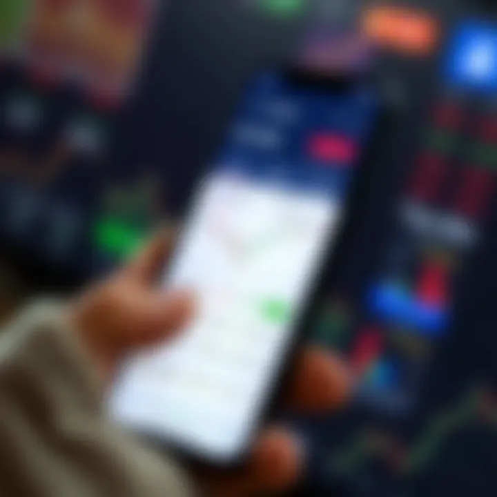 Mobile phone screen displaying a stock trading app interface with charts and brokerage fee details