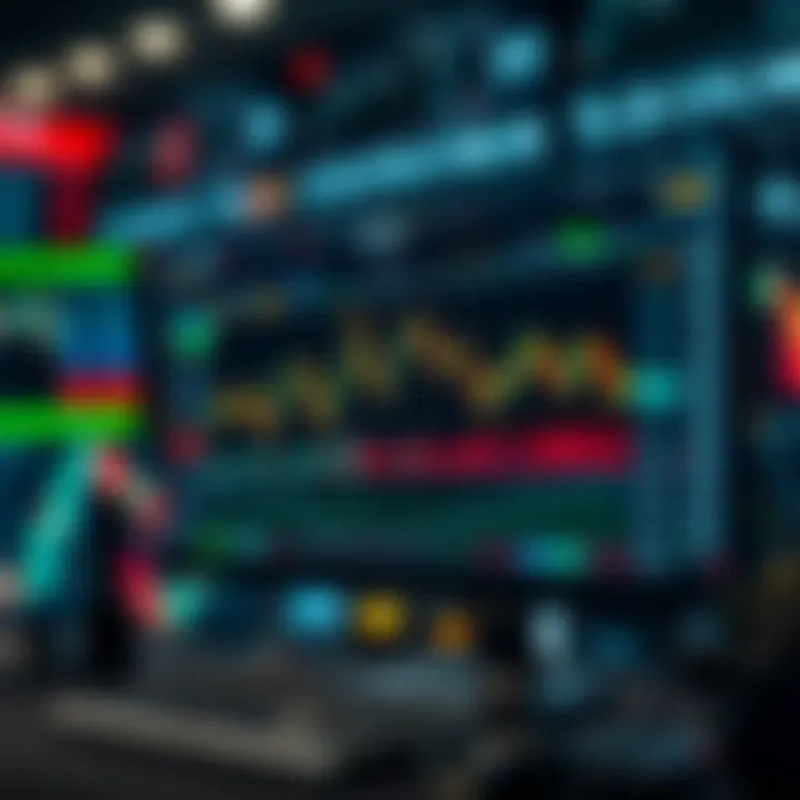 Computer screen displaying forex trading charts and technical analysis tools