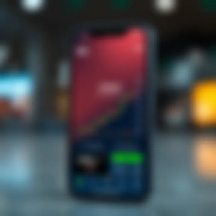 Mobile phone displaying an oil trading application interface with market charts and trading options