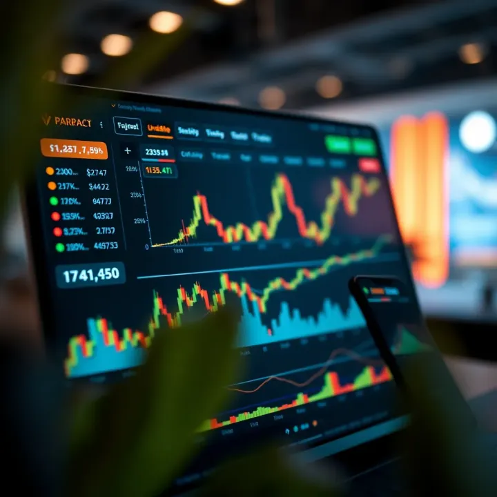 User interface showing a commodity trading app dashboard with charts and market trends