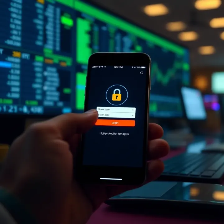 Secure login screen on a mobile device emphasizing data protection for trading apps