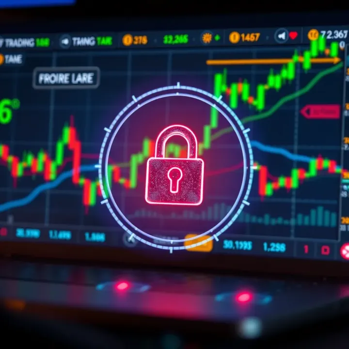 Conceptual illustration of secure online forex trading with digital padlock and currency symbols