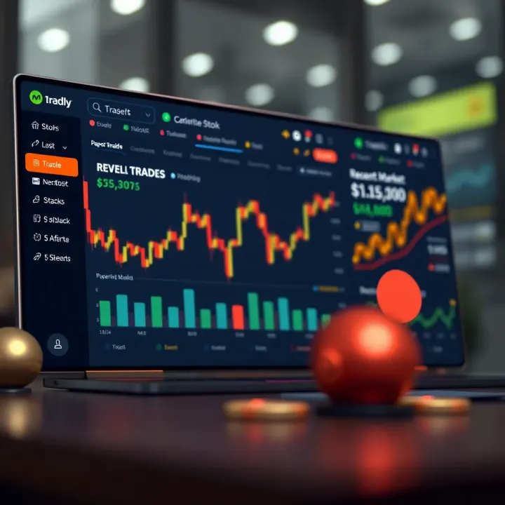 Dashboard of a paper trading app showing virtual stock portfolio and recent market trends