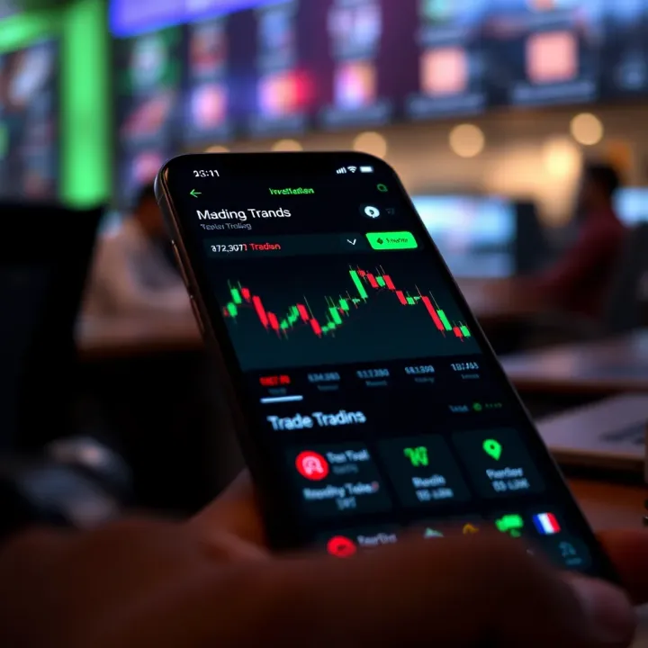 User interface of a trading app showing market trends and investment options