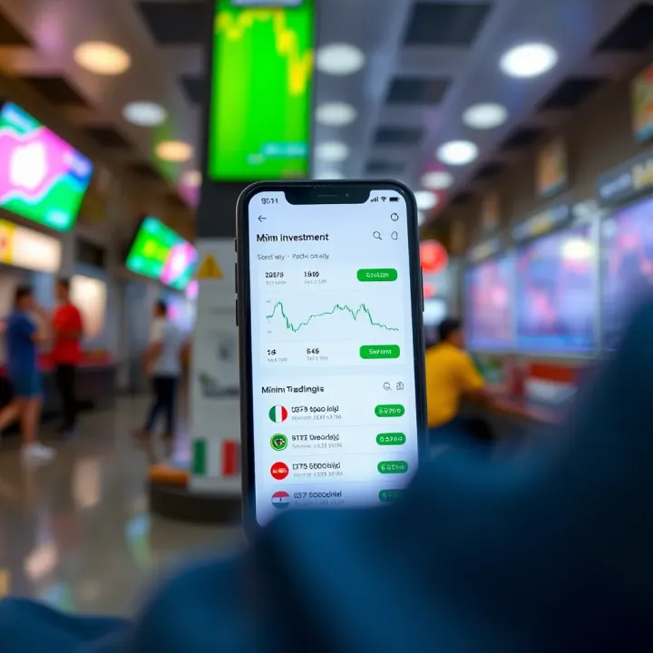 Mobile phone displaying a user-friendly trading app interface with minimal investment options