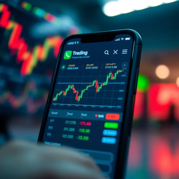 Secure mobile trading application interface displaying stock market charts and data