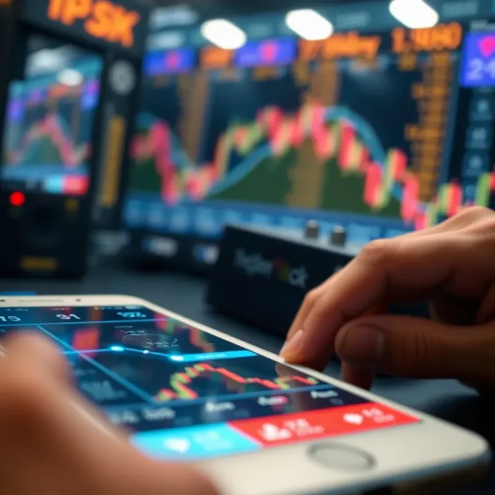 Secure mobile interface with encryption symbols representing data protection in stock trading