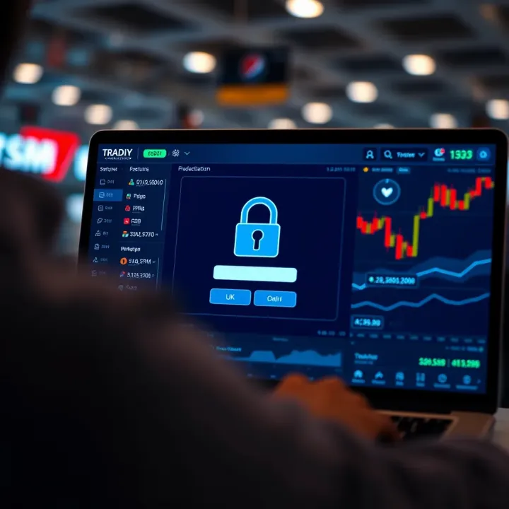 Secure login screen with biometric authentication for a trading platform