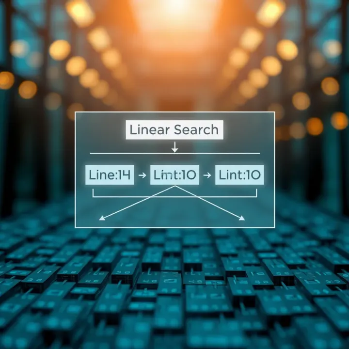 Diagram illustrating how linear search scans each element sequentially in an unordered list