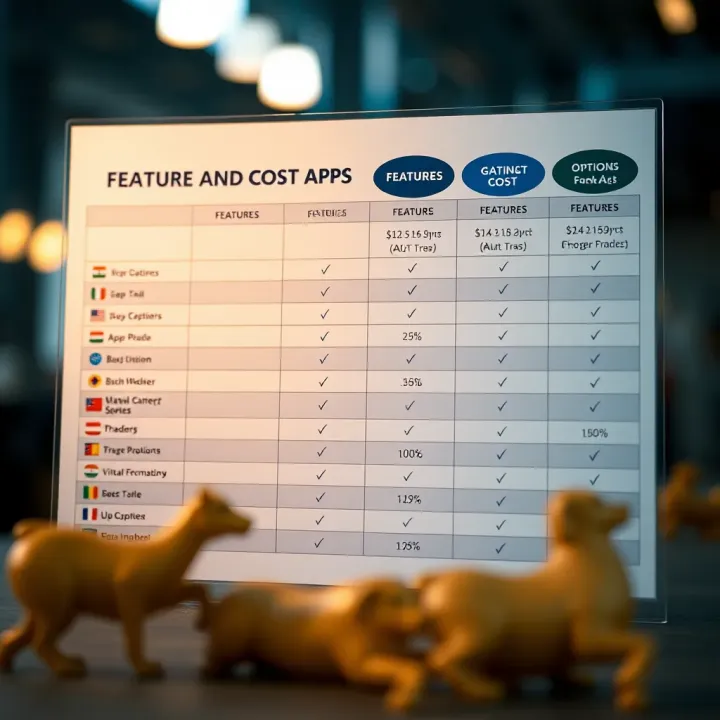 Comparison chart highlighting features and costs of popular virtual trading applications for options in the Indian market