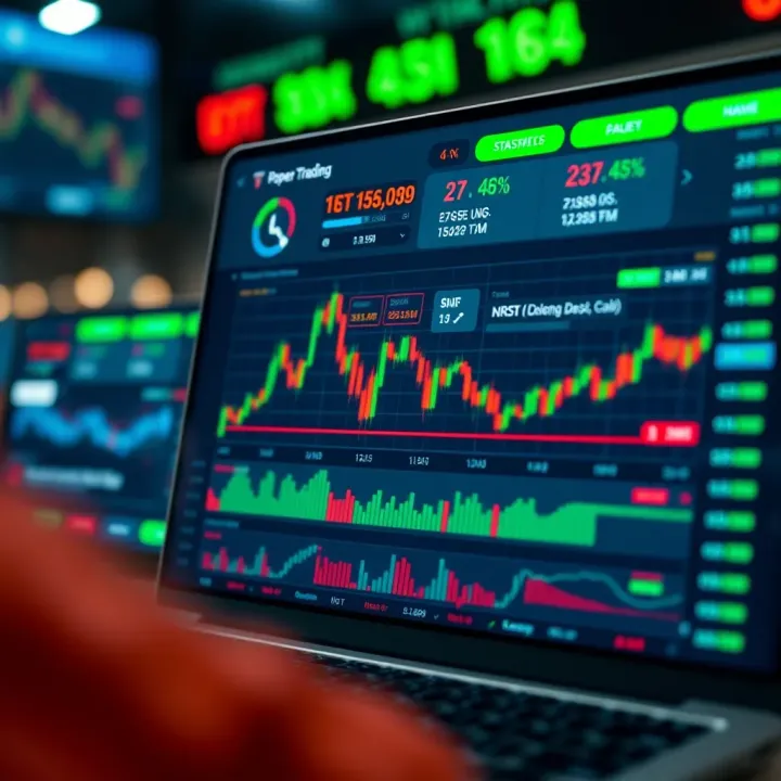 Dashboard of a free online paper trading platform showing stock charts and virtual portfolio