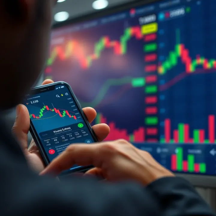 User navigating a mobile trading application interface displaying stock charts and market data