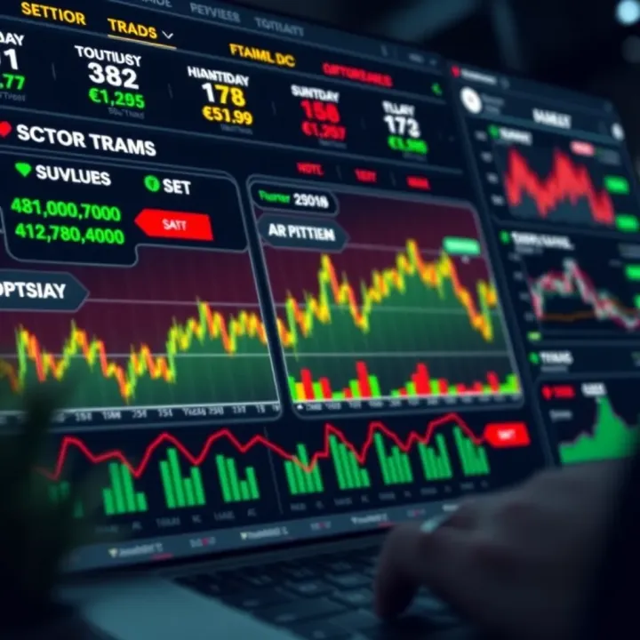Dashboard of financial tools displaying sector trends and upcoming market events