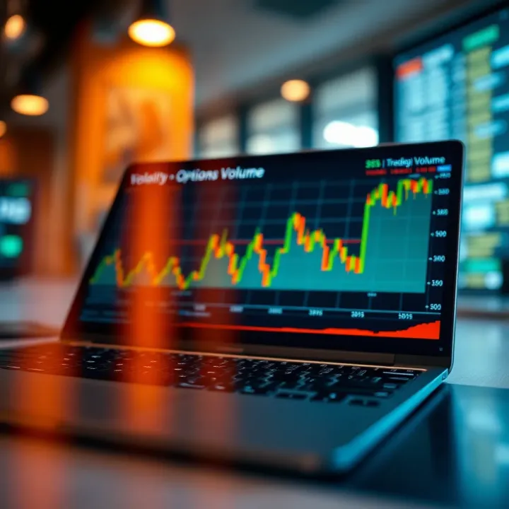 Graph showing stock price volatility and trading volume for options selection