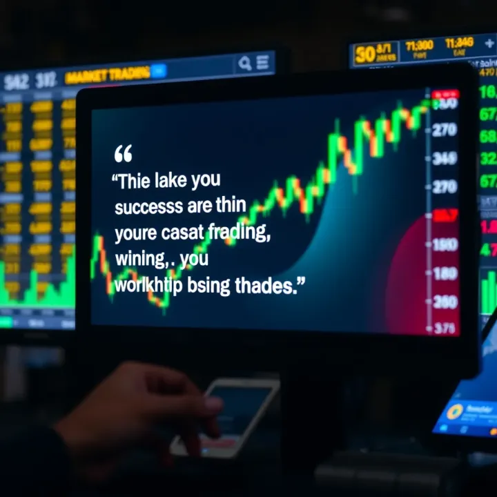 Inspirational quote highlighted on a digital screen with upward trending forex chart in the background