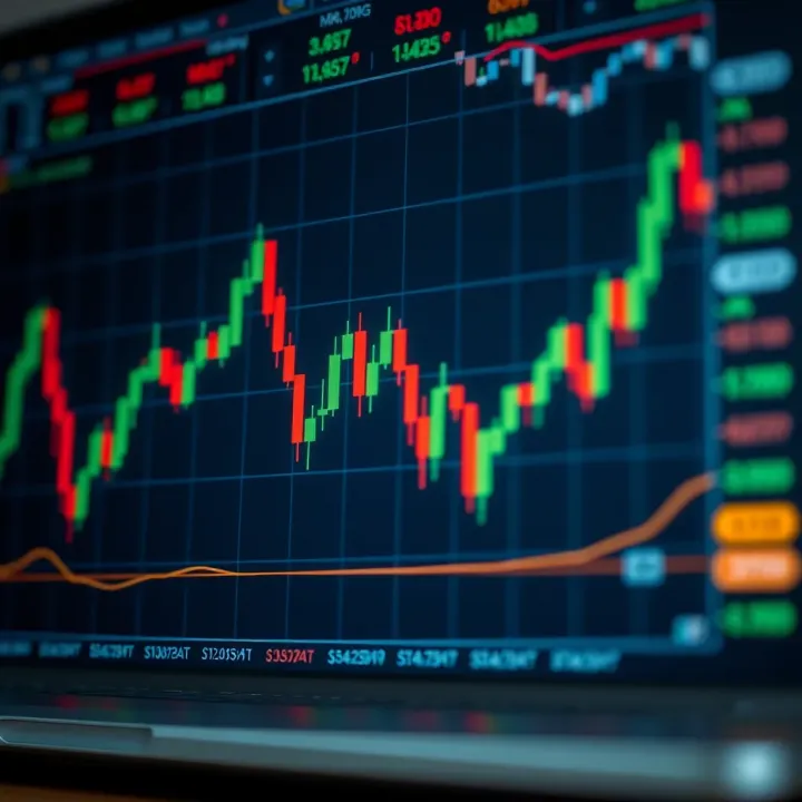 Graph showing stock price fluctuations with candlestick patterns for intraday trading