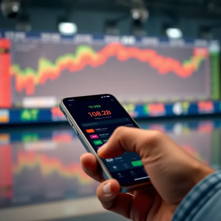 User interface showcasing features of a popular Indian trading app on a smartphone screen