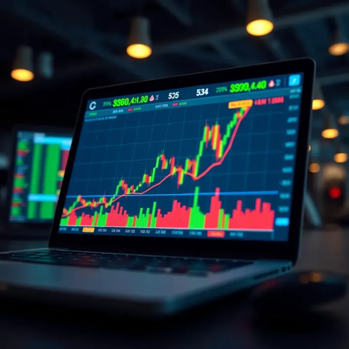 Graph showing simulated stock market trading performance on a digital platform