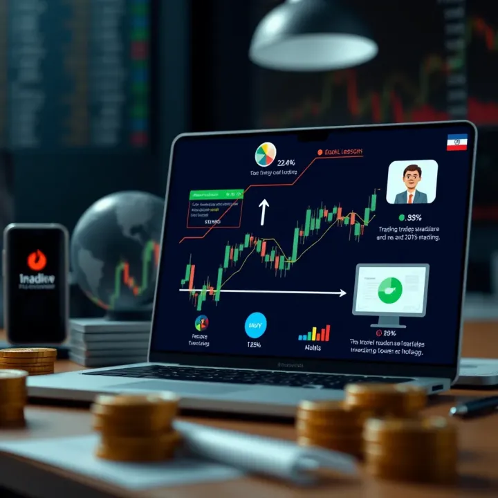 Illustration depicting various formats of online trading courses such as video lessons, live webinars, and interactive modules
