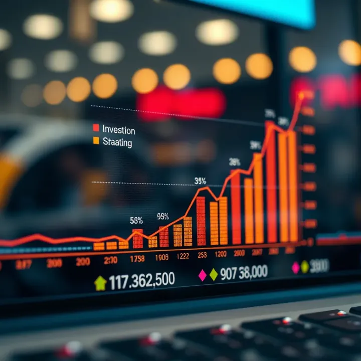 Graph illustrating growth of small investments over time with upward trends and data points