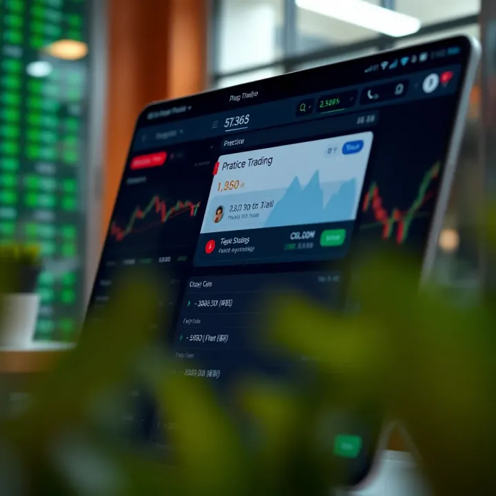 Stock Trading Application with Practice Trading Features User interface of a stock trading application highlighting practice trading options