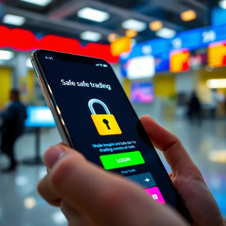 Secure login interface on a mobile device emphasizing encryption and user authentication for safe trading
